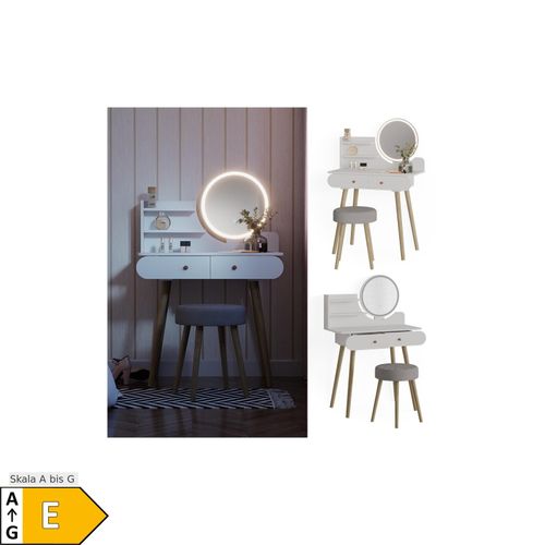 4066731228270 - Schminktisch Frisiertisch Schminkkommode Edda Weiß LED-Spiegel Hocker 80x121 cm Skandi Schlafzimmer Kommode Schublade Ablage Aufbewahrung Kosmetiktisch Schminkkonsole Make-Up-Tisch 4066731228270 - Schminktisch Frisiertisch Schminkkommode Edda Weiß LED-Spiegel Hocker 80x121 cm Skandi Schlafzimmer Kommode Schublade Ablage Aufbewahrung Kosmetiktisch Schminkkonsole Make-Up-Tisch