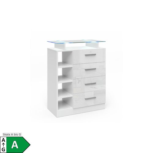 4251421947764 - Kommode Asti 4 Schubladen Highboard LED Beleuchtung Glasablage Anrichte 4251421947764 - Kommode Asti 4 Schubladen Highboard LED Beleuchtung Glasablage Anrichte