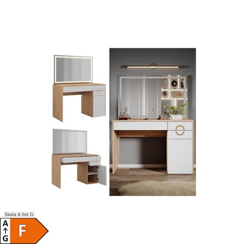 4066731340682 - Schminktisch Adela Natural Rockford Hickory Weiß 115 x 76 cm LED-Spiegel 4066731340682 - Schminktisch Adela Natural Rockford Hickory Weiß 115 x 76 cm LED-Spiegel
