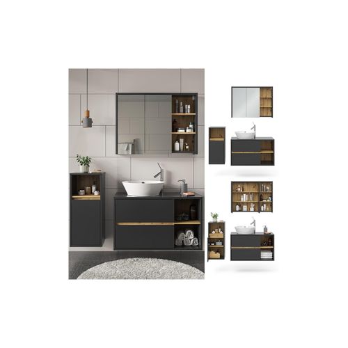 4066731248704 - Badmöbel-Set Badezimmer-Möbel Bad-Schrank Viola Anthrazit Eiche modern Badezimmerschrank Waschtischunterschrank Spiegelschrank Midischrank Schranktür Schrankfach Ablage Aufbewahrung