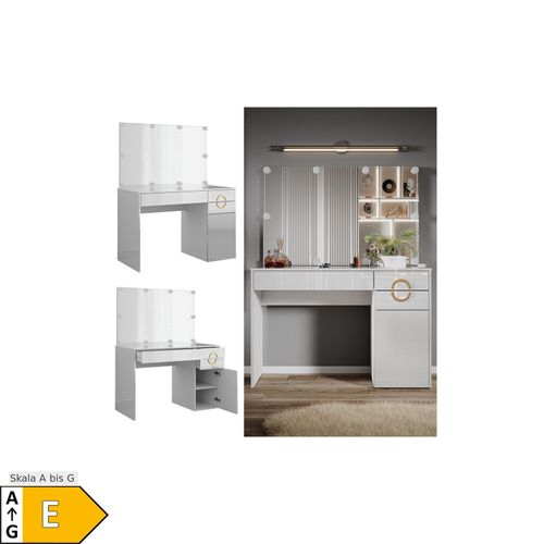 4066731340613 - Schminktisch Adela Weiß Hochglanz 115 x 764 cm mit Spiegel LED 4066731340613 - Schminktisch Adela Weiß Hochglanz 115 x 764 cm mit Spiegel LED