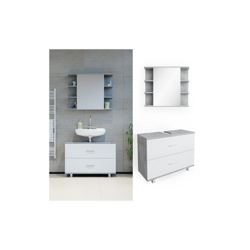4251421952430 - VICCO Badmöbel Set ILIAS Weiß Beton Bad Spiegel Unterschrank Badschrank 4251421952430 - VICCO Badmöbel Set ILIAS Weiß Beton Bad Spiegel Unterschrank Badschrank