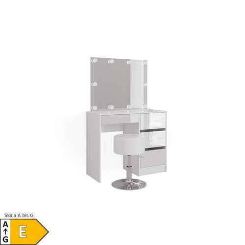 4066731227471 - Schminktisch Frisiertisch Frisierkommode Sherry Weiß Schminkspiegel LED Hocker 90x75 cm modern Schlafzimmer Kommode Schublade Ablage Aufbewahrung Kosmetiktisch Make-Up-Tisch Hochglanz