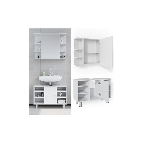 4251421953291 - Badmöbel Set Badezimmer Möbel Fynn Spiegelschrank Waschbeckenunterschrank