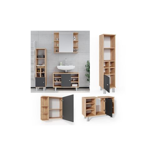 4251421953352 - Badmöbel Set 3tlg Fynn Spiegelschrank Waschbeckenunterschrank Hochschrank