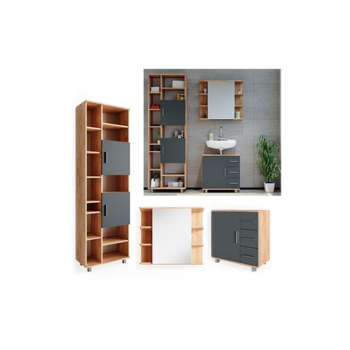 4251421941243 - VICCO Badmöbel Set ILIAS Eiche Anthrazit Spiegel Kommode Unterschrank Badschrank 4251421941243 - VICCO Badmöbel Set ILIAS Eiche Anthrazit Spiegel Kommode Unterschrank Badschrank