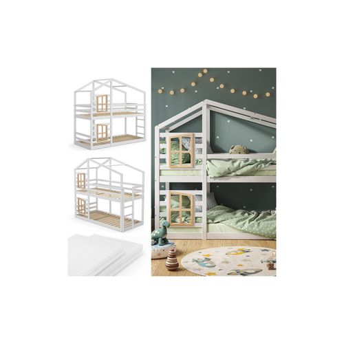 4066731273690 - Vitalispa Doppelstockbett Maja 200 x 90 cm Weiß mit Leiter Etagenbett 2 Kinder Matratze 4066731273690 - Vitalispa Doppelstockbett Maja 200 x 90 cm Weiß mit Leiter Etagenbett 2 Kinder Matratze