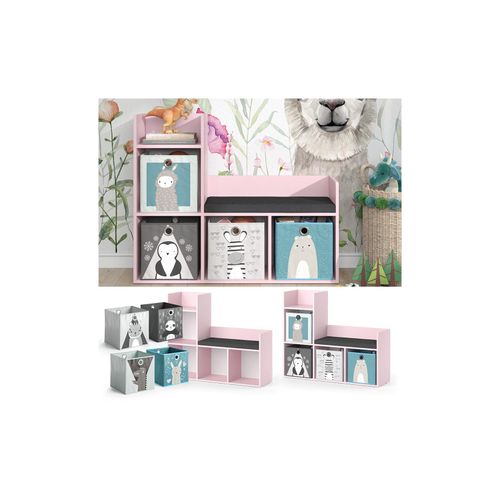 4066731335855 - Regal mit Sitzbank Luigi 107 x 88 cm Rosa Kinderzimmer mit 4 Faltboxen 4066731335855 - Regal mit Sitzbank Luigi 107 x 88 cm Rosa Kinderzimmer mit 4 Faltboxen