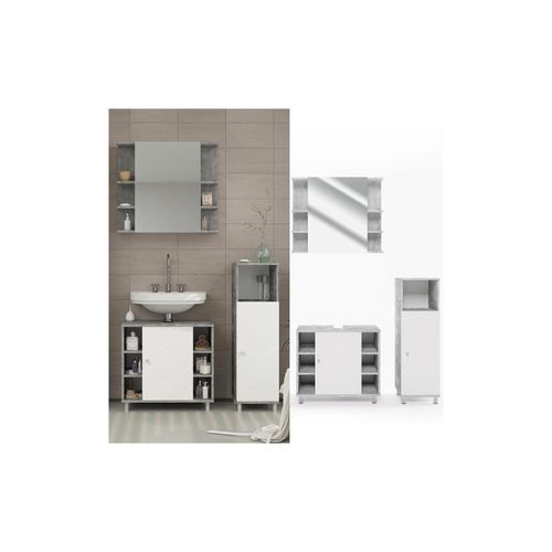 4251421901810 - Badmöbel Set Fynn Badezimmer Spiegel Kommode Unterschrank Grau Beton 4251421901810 - Badmöbel Set Fynn Badezimmer Spiegel Kommode Unterschrank Grau Beton