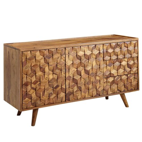 4255632531941 - Massivholz-Sideboard in Sheesham Praktisches Design mit Türen & Schubladen 138x76x45 cm