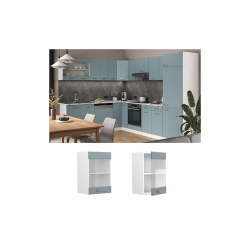 4066731354092 - Glashängeschrank Küchenschrank R-Line Solid Weiß Blau Grau 40 cm modern 4066731354092 - Glashängeschrank Küchenschrank R-Line Solid Weiß Blau Grau 40 cm modern