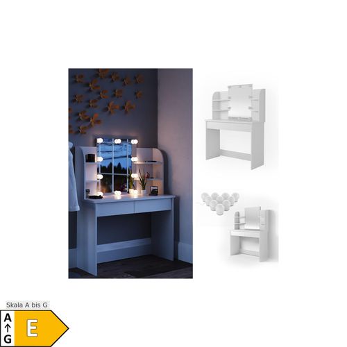 4251421944206 - Schminktisch Charlotte Frisiertisch Frisierkommode Kosmetiktisch Weiß inkl LED-Lichterkette