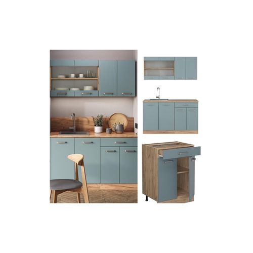 4066731345731 - Küchenzeile R-Line Solid Eiche Blau Grau 140 cm modern Küchenschränke Küchenmöbel 4066731345731 - Küchenzeile R-Line Solid Eiche Blau Grau 140 cm modern Küchenschränke Küchenmöbel