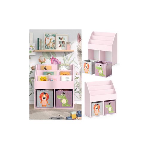 4066731335794 - Kinderbücherregal Luigi 72 x 79 cm Rosa Kinderzimmerregal mit Faltboxen 4066731335794 - Kinderbücherregal Luigi 72 x 79 cm Rosa Kinderzimmerregal mit Faltboxen