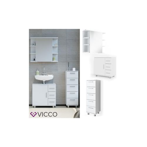 4251421939196 - VICCO Badmöbel Set ILIAS Weiß Bad Spiegel Kommode Unterschrank Badschrank