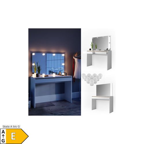 4251421929241 - Schminktisch Emma Frisiertisch Frisierkommode Kommode Weiß Sonoma inklusive Spiegel und LED-Lichterkette 4251421929241 - Schminktisch Emma Frisiertisch Frisierkommode Kommode Weiß Sonoma inklusive Spiegel und LED-Lichterkette