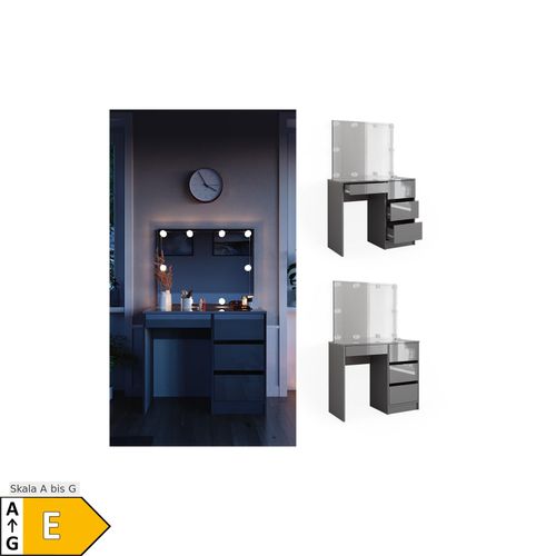 4066731346127 - Schminktisch Sherry Grau Hochglanz 90 x 75 cm Spiegel LED Frisiertisch 4066731346127 - Schminktisch Sherry Grau Hochglanz 90 x 75 cm Spiegel LED Frisiertisch