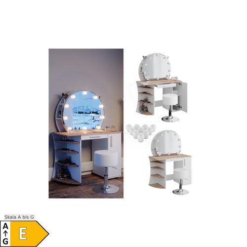 4066731231683 - Schminktisch Frisiertisch Kosmetiktisch Almina Weiß Sonoma Schminkspiegel 100x143 modern LED Beleuchtung Hocker Schlafzimmerkommode Schminkkommode Schublade Frisierkommode Make-Up-Tisch 4066731231683 - Schminktisch Frisiertisch Kosmetiktisch Almina Weiß Sonoma Schminkspiegel 100x143 modern LED Beleuchtung Hocker Schlafzimmerkommode Schminkkommode Schublade Frisierkommode Make-Up-Tisch