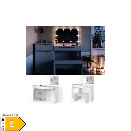 4251421924147 - Schminktisch Little Lilli Frisiertisch Kommode Frisierkommode Spiegel Weiß inklusive Bank und LED-Lichterkette 4251421924147 - Schminktisch Little Lilli Frisiertisch Kommode Frisierkommode Spiegel Weiß inklusive Bank und LED-Lichterkette