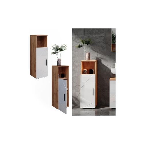 4066731273485 - Midischrank Badschrank Badezimmermöbel Irma Eiche Weiß Hochglanz modern 30x95 cm Badezimmer Schrank Badkommode Badmöbel Fach Tür
