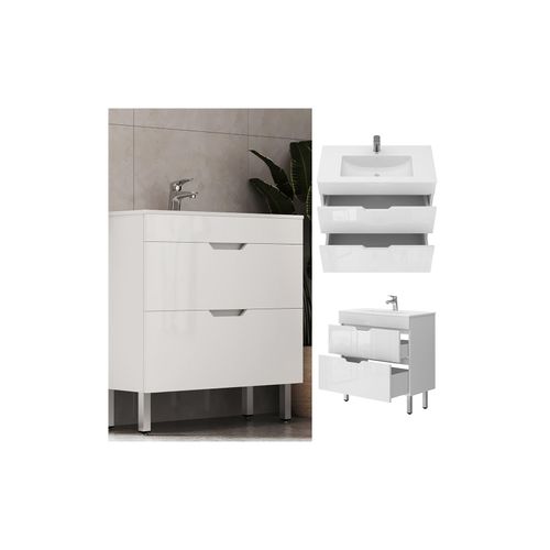4066731232598 - Waschbecken mit Unterschrank Clayton 80 cm breit Waschtisch Hochglanz Weiß 4066731232598 - Waschbecken mit Unterschrank Clayton 80 cm breit Waschtisch Hochglanz Weiß