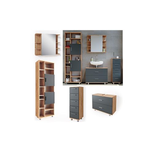 4251421952508 - VICCO Badmöbel Set ILIAS Eiche Anthrazit Spiegel Kommode Unterschrank Badschrank