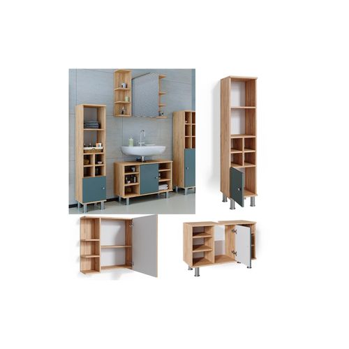 4066731041688 - Badmöbelset Waschtischunter 80cm Spiegelschrank Midischrank kl Tür Fynn 4066731041688 - Badmöbelset Waschtischunter 80cm Spiegelschrank Midischrank kl Tür Fynn
