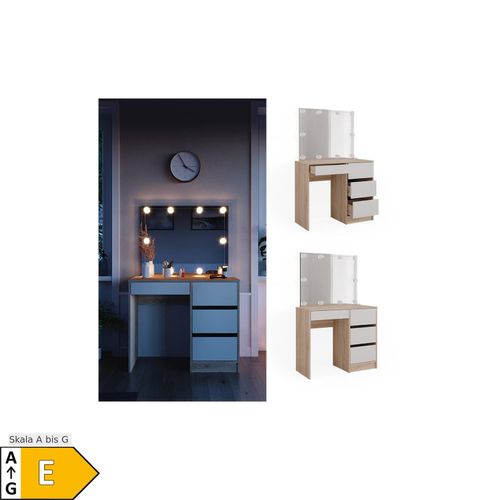 4066731340385 - Schminktisch Sherry Sonoma Weiß 90 x 75 cm Spiegel LED Frisiertisch 4066731340385 - Schminktisch Sherry Sonoma Weiß 90 x 75 cm Spiegel LED Frisiertisch