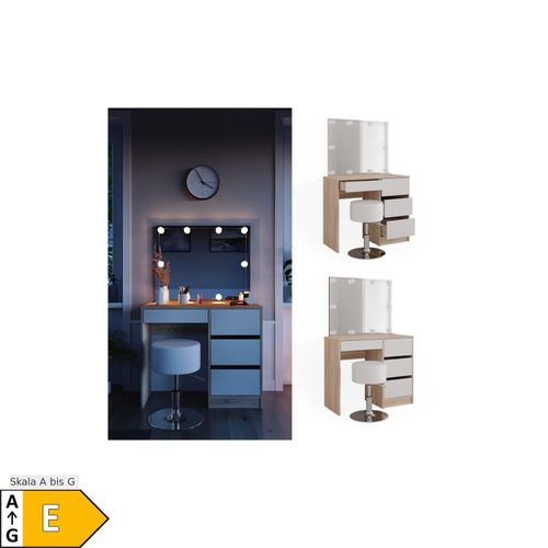 4066731340378 - Schminktisch Sherry klein Sonoma Weiß mit Hocker und LED-Beleuchtung Vicco 4066731340378 - Schminktisch Sherry klein Sonoma Weiß mit Hocker und LED-Beleuchtung Vicco