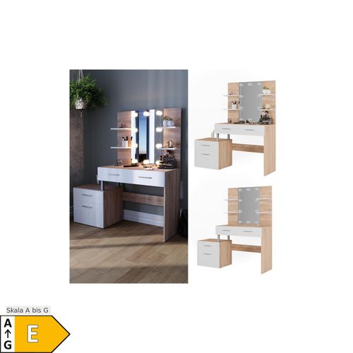 4066731231805 - Schminktisch Frisiertisch Frisierkommode Maria Weiß Sonoma Spiegel LED 132x145 cm modern Ablage 4066731231805 - Schminktisch Frisiertisch Frisierkommode Maria Weiß Sonoma Spiegel LED 132x145 cm modern Ablage