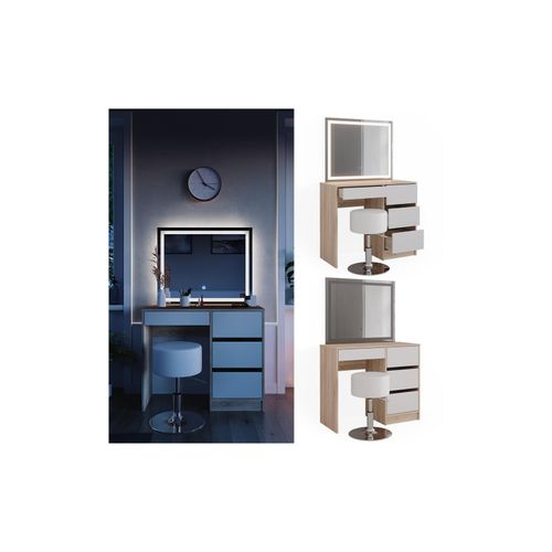 4066731340347 - Schminktisch Sherry Sonoma Weiß 90 x 75 cm LED-Spiegel & Hocker modern 4066731340347 - Schminktisch Sherry Sonoma Weiß 90 x 75 cm LED-Spiegel & Hocker modern