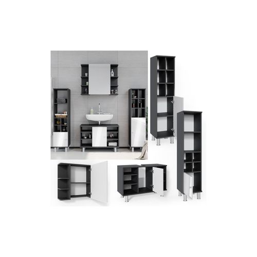 4251421953406 - Badmöbel Set 4tlg Fynn Spiegelschrank Waschbeckenunterschrank Hochschrank