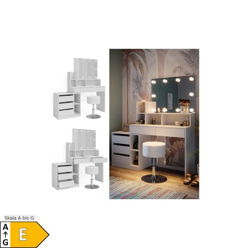 4066731347469 - Schminktisch Anja 1398 x 115 cm Weiß Spiegel Hocker LED Frisiertisch 4066731347469 - Schminktisch Anja 1398 x 115 cm Weiß Spiegel Hocker LED Frisiertisch