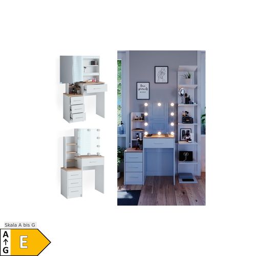 4066731231645 - Schminktisch Frisiertisch Kosmetiktisch Conrada Weiß Sonoma Schminkspiegel 80x132 modern LED Beleuchtung Schlafzimmerkommode Schminkkommode Schublade Spiegelschrank Frisierkommode Make-Up-Tisch 4066731231645 - Schminktisch Frisiertisch Kosmetiktisch Conrada Weiß Sonoma Schminkspiegel 80x132 modern LED Beleuchtung Schlafzimmerkommode Schminkkommode Schublade Spiegelschrank Frisierkommode Make-Up-Tisch