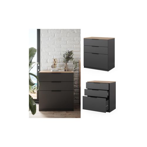 4066731326365 - Kommode Betti 80 x 90 cm in Anthrazit Sonoma 3 Schubfächer Schlafzimmer 4066731326365 - Kommode Betti 80 x 90 cm in Anthrazit Sonoma 3 Schubfächer Schlafzimmer