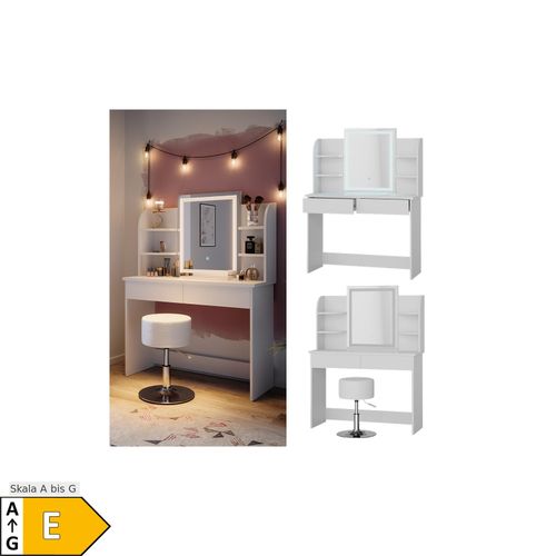 4066731228126 - Schminktisch Frisiertisch Schminkkommode Charlotte Weiß LED-Spiegel Hocker 106x142 cm modern Schlafzimmer Kommode Schublade Ablage Aufbewahrung Kosmetiktisch Schminkkonsole Make-Up-Tisch 4066731228126 - Schminktisch Frisiertisch Schminkkommode Charlotte Weiß LED-Spiegel Hocker 106x142 cm modern Schlafzimmer Kommode Schublade Ablage Aufbewahrung Kosmetiktisch Schminkkonsole Make-Up-Tisch