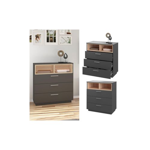 4251421970304 - Kommode Highboard Anrichte Beatrice Anthrazit 3 Schubladen Sideboard Regal