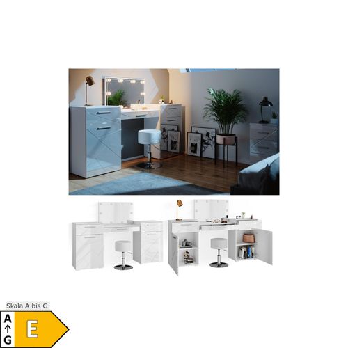4066731044115 - Schminktisch Frisiertisch Frisierkommode Irma Weiß Spiegel Ablage LED Bank 4066731044115 - Schminktisch Frisiertisch Frisierkommode Irma Weiß Spiegel Ablage LED Bank