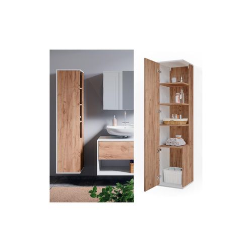 4066731050819 - Hochschrank Badschrank Badezimmerschrank Kate Weiß Eiche Badmöbel Tür Fach 4066731050819 - Hochschrank Badschrank Badezimmerschrank Kate Weiß Eiche Badmöbel Tür Fach