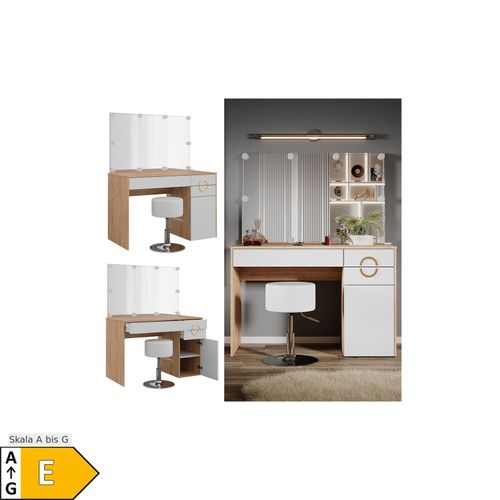 4066731340668 - Schminktisch Adela Natural Rockford Hickory 115 cm mit LED Beleuchtung und Hocker Vicco 4066731340668 - Schminktisch Adela Natural Rockford Hickory 115 cm mit LED Beleuchtung und Hocker Vicco