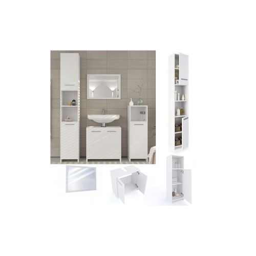 4251421900127 - Badmöbel Set Kiko Badezimmer Spiegel Kommode Unterschrank Weiß 4251421900127 - Badmöbel Set Kiko Badezimmer Spiegel Kommode Unterschrank Weiß