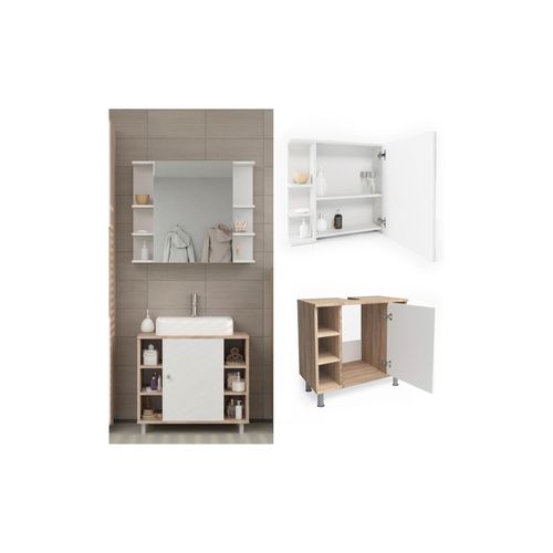 4251421901766 - Badmöbel Set Fynn Badezimmer Spiegel Kommode Unterschrank Sonoma 4251421901766 - Badmöbel Set Fynn Badezimmer Spiegel Kommode Unterschrank Sonoma