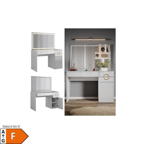 4066731340620 - Schminktisch Adela Weiß Hochglanz 115 x 76 cm LED-Spiegel Frisierkommode 4066731340620 - Schminktisch Adela Weiß Hochglanz 115 x 76 cm LED-Spiegel Frisierkommode