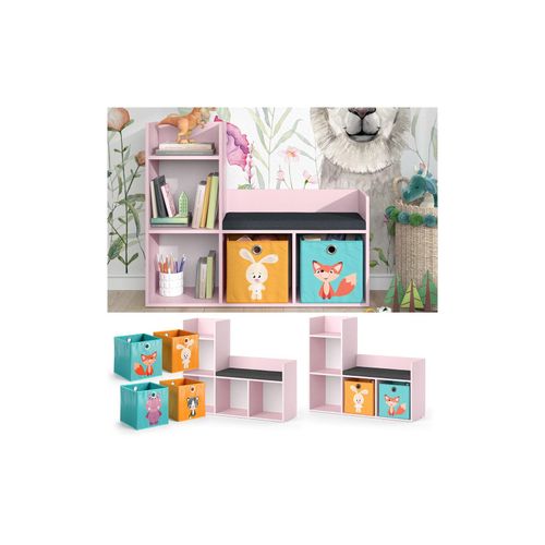 4066731335848 - Regal mit Sitzbank Luigi 107 x 88 cm Rosa Kinderzimmer mit 2 Faltboxen 4066731335848 - Regal mit Sitzbank Luigi 107 x 88 cm Rosa Kinderzimmer mit 2 Faltboxen