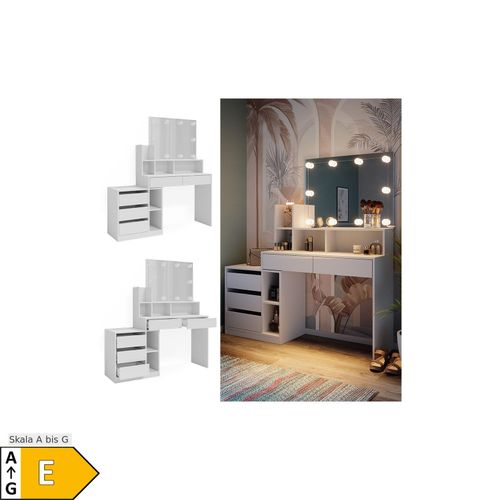 4066731347452 - Schminktisch Anja 1398 x 115 cm Weiß Spiegel LED modern Frisiertisch