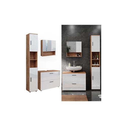 4066731273348 - Badmöbelset Irma Eiche Weiß Hochglanz modern Badezimmerschrank Badschrank Badezimmermöbel Waschtischunterschrank Spiegelschrank Hochschrank Schrankschublade Schranktür Schrankfach 4066731273348 - Badmöbelset Irma Eiche Weiß Hochglanz modern Badezimmerschrank Badschrank Badezimmermöbel Waschtischunterschrank Spiegelschrank Hochschrank Schrankschublade Schranktür Schrankfach
