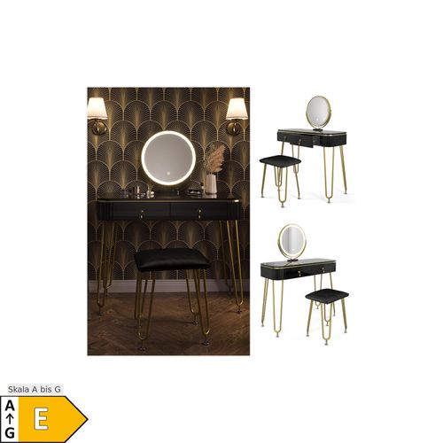 4066731228249 - Schminktisch Frisiertisch Schminkkommode Grace Schwarz Hochglanz LED-Spiegel Hocker 100x126 cm modern Schlafzimmer Kommode Schublade Ablage Aufbewahrung Kosmetiktisch Schminkkonsole Make-Up-Tisch