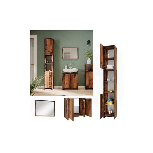 4066731242948 - Badmöbelset Kiko Old Style modern Badezimmerschrank Badschrank Badezimmermöbel Waschtischunterschrank Badspiegel Hochschrank Schranktür Schrankfach Schrankregal