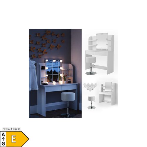 4251421944190 - Schminktisch Charlotte Frisiertisch Frisierkommode Kosmetiktisch Weiß inkl Designhocker & LED 4251421944190 - Schminktisch Charlotte Frisiertisch Frisierkommode Kosmetiktisch Weiß inkl Designhocker & LED