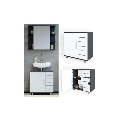 4251421941151 - Waschtischunterschrank Ilias Badschrank Badezimmerschrank Waschbeckenunterschrank Unterstellschrank Weiß Anthrazit 4251421941151 - Waschtischunterschrank Ilias Badschrank Badezimmerschrank Waschbeckenunterschrank Unterstellschrank Weiß Anthrazit
